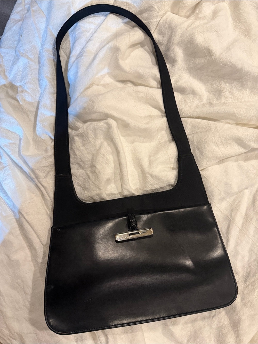 Liz Claiborne Black Leather Tote with Silver Accent